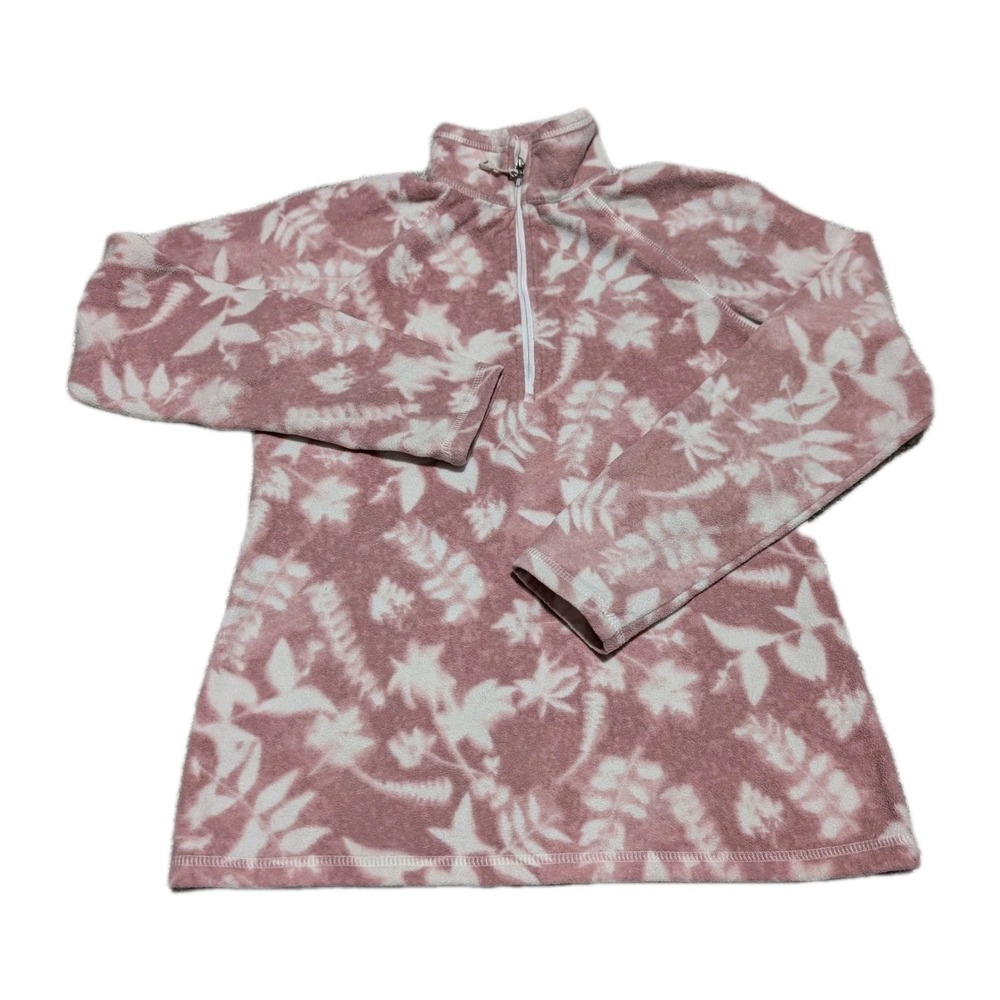 Eddie Bauer Women's Fleece Jacket in Pink and White Leaf Pattern, Size XS